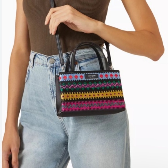 Kate Spade MANHATTAN CARNIVAL FAIR ISLE Purse Mini Tote with Crossbody Strap - Picture 11 of 13